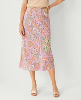 Ann Taylor Studio Collection Floral Silk Bias Midi Slip Skirt Raspberry Mouse Women's