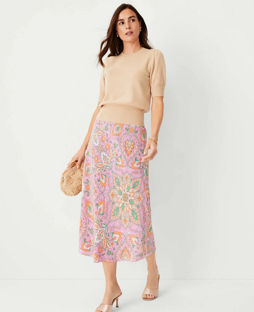 Ann Taylor Studio Collection Floral Silk Bias Midi Slip Skirt Raspberry Mouse Women's