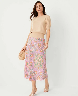 Ann Taylor Studio Collection Floral Silk Bias Midi Slip Skirt Raspberry Mouse Women's