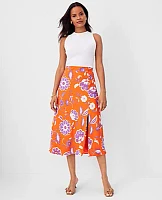 Ann Taylor Floral Button Slit Midi Slip Skirt