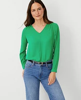 Ann Taylor Petite V-Neck Popover Top Grass Green Women's