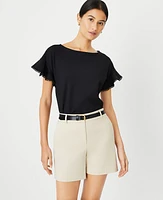 Ann Taylor Petite Ruffle Sleeve Boatneck Top Women's