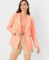 Ann Taylor Petite Longer Tailored Double Breasted Blazer Linen Blend Vivid Apricot Women's