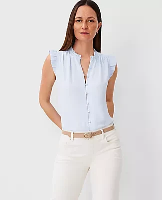 Ann Taylor Mixed Media Ruffle Shell Top