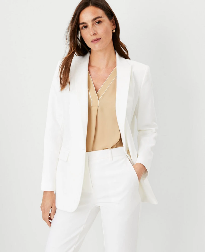 Ann Taylor The Petite Longline Blazer Stretch Cotton White Women's