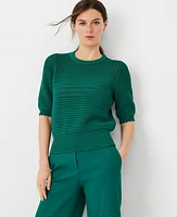 Ann Taylor Petite Scalloped Mixed Stitch Sweater Fresh Evergreen Women's