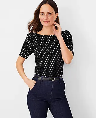 Ann Taylor Dot Puff Sleeve Boatneck Top