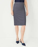 Ann Taylor Checked Pull On Pencil Skirt Night Sky Women's