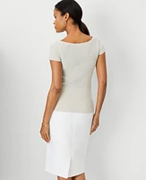 Ann Taylor Petite Shimmer Ribbed Wide Neck T-Shirt Winter White Women's