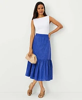 Ann Taylor Eyelet Gathered Flounce Midi Skirt Dazzling Blue Women's