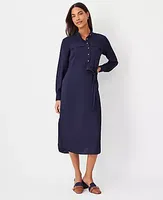 Ann Taylor Tall Stand Collar Belted Pocket Shirtdress