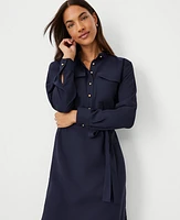 Ann Taylor Tall Stand Collar Belted Pocket Shirtdress Night Sky Women's