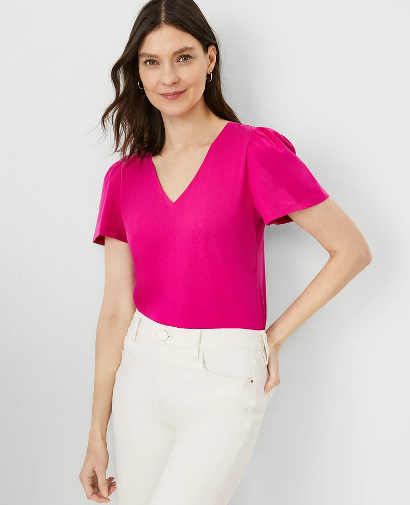 Ann Taylor Petite Flutter Sleeve Pima Cotton Top Women's