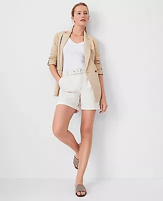 Ann Taylor Petite AT Weekend Belted High Rise Denim Shorts Ivory
