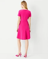 Ann Taylor Short Sleeve Flare Dress Size 0 Hot Pink Poppy Women's