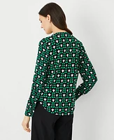 Ann Taylor Petite Floral Tile Mixed Media Pleat Front Top Grass Green Women's