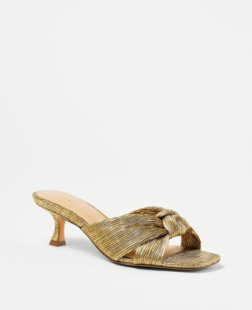 Ann Taylor Metallic Pleated Knotted Sandals Gold Shine Women's