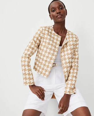 Ann Taylor Houndstooth Patch Pocket Jacket Camel Combo Women's