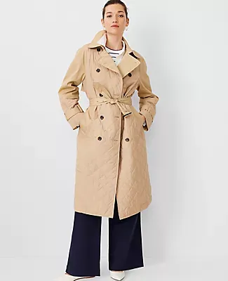 Ann Taylor Petite AT Weekend Quilted Mixed Media Trench Coat