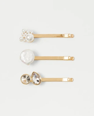 Ann Taylor Pearlized Crystal Bobby Pin Set Goldtone Women's