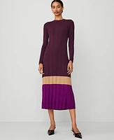 Ann Taylor Colorblock Ribbed Mock Neck Sweater Dress Plum Combo Women's