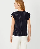 Ann Taylor Clip Dot Flutter Sleeve Pima Cotton Top Night Sky Women's