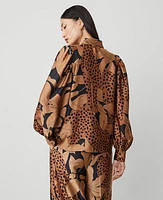 Ann Taylor Cat Print Collared Shirt Perfect Camel Women's