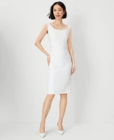 Ann Taylor The Scoop Neck Sheath Dress Herringbone Linen Blend White Women's