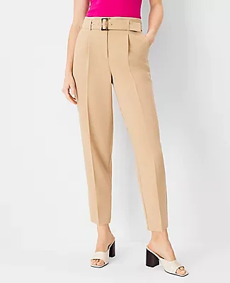 Ann Taylor Tall Belted Pleated Taper Pants