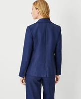 Ann Taylor The Petite One Button Notched Blazer Linen Cotton Navy/Black Combo Women's