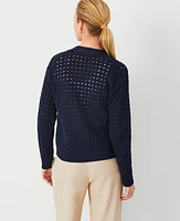 Ann Taylor AT Weekend Mesh Stitch V-Neck Cardigan Night Sky Women's