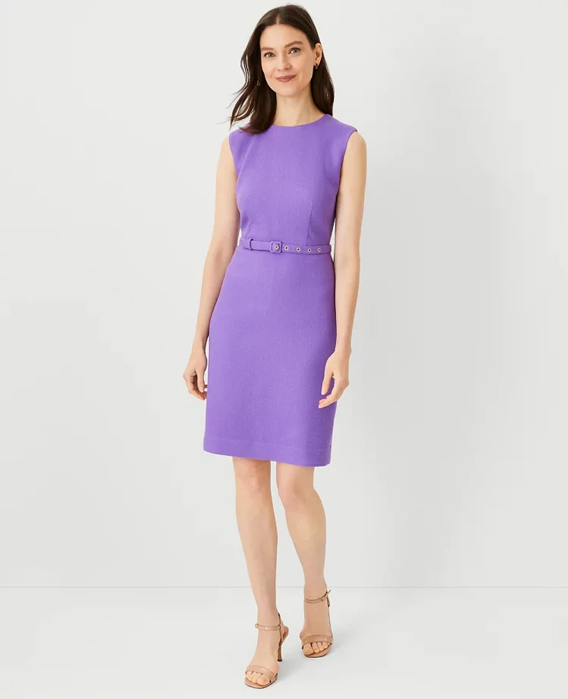 Ann Taylor Petite Pique Belted Sheath Dress Size 0 Violet Women's