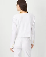 Ann Taylor The Tall Cropped Crew Neck Jacket Herringbone Linen Blend White Women's