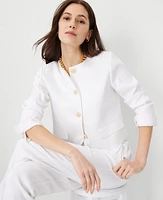 Ann Taylor The Tall Cropped Crew Neck Jacket Herringbone Linen Blend White Women's