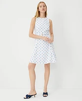 Ann Taylor Geo Georgette Belted Flare Dress White Women's