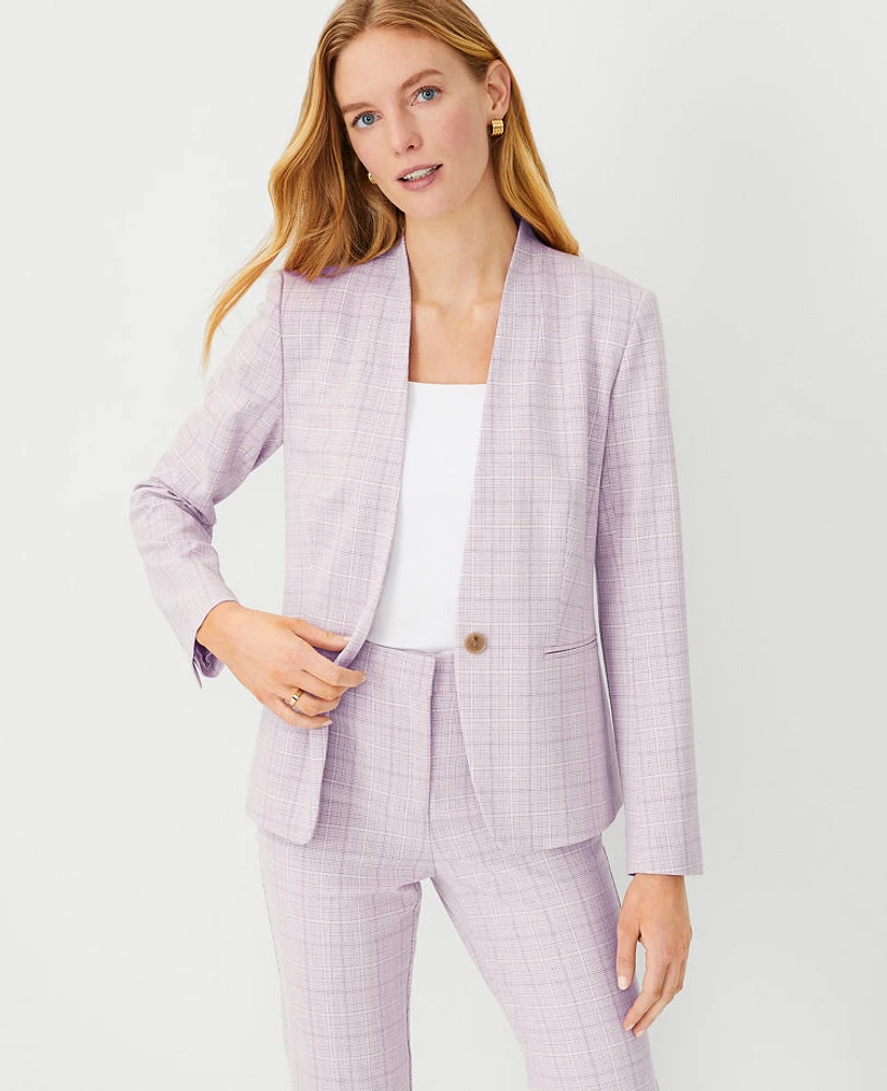 Ann Taylor The Petite Cutaway Blazer Plaid Cool Lotus-Baguette Women's