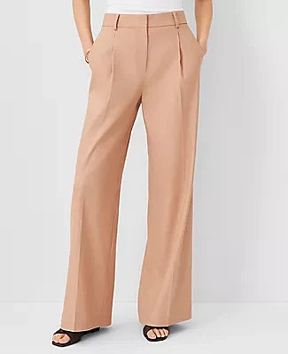 Ann Taylor The Petite High Rise Pleated Wide Leg Pant Linen Twill - Curvy Fit