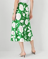 Ann Taylor Floral Bias Midi Slip Skirt Size XS Jolly Green Women's