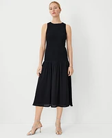 Ann Taylor Petite Smocked Flare Pocket Midi Dress Black Women's