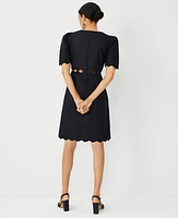 Ann Taylor Petite Scalloped Linen Blend Flare Dress Black Women's