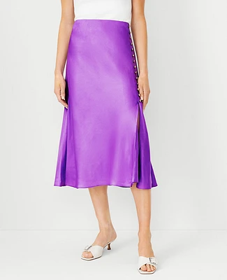 Ann Taylor Button Slit Midi Slip Skirt Violet Women's