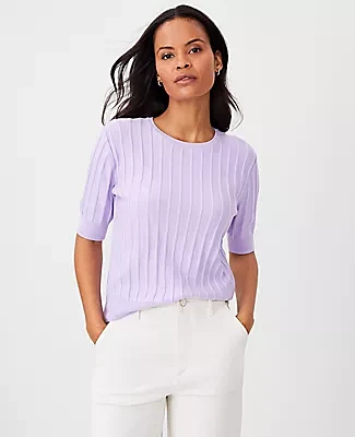 Ann Taylor Petite Wide Ribbed Elbow Sleeve Sweater Tee