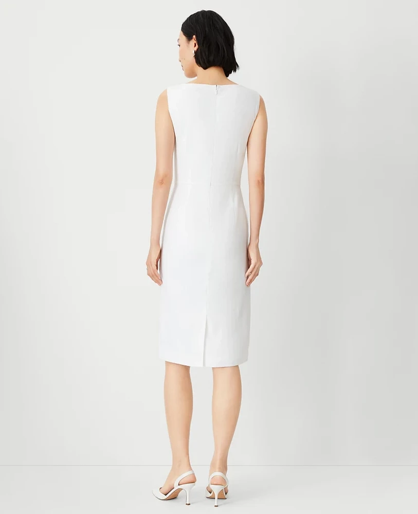 Ann Taylor The Petite Scoop Neck Sheath Dress in Herringbone Linen Blend Size 8 White Women's