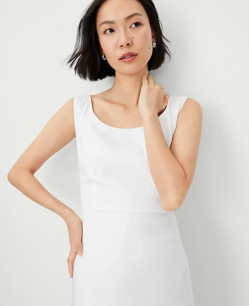 Ann Taylor The Petite Scoop Neck Sheath Dress in Herringbone Linen Blend Size 8 White Women's