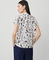 Ann Taylor Paisley Split Neck Blouse Winter White-Baguette Women's