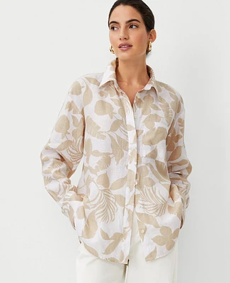 Ann Taylor Tropical Linen Oversized Shirt Toasted Oat Women's