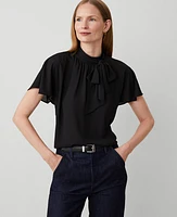 Ann Taylor Mock Tie Neck Blouse Black Women's