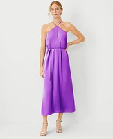 Ann Taylor Petite Criss Cross Halter Maxi Dress Size Large Violet Women's