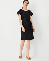 Ann Taylor Petite Linen Blend Boatneck Shift Dress Black Women's