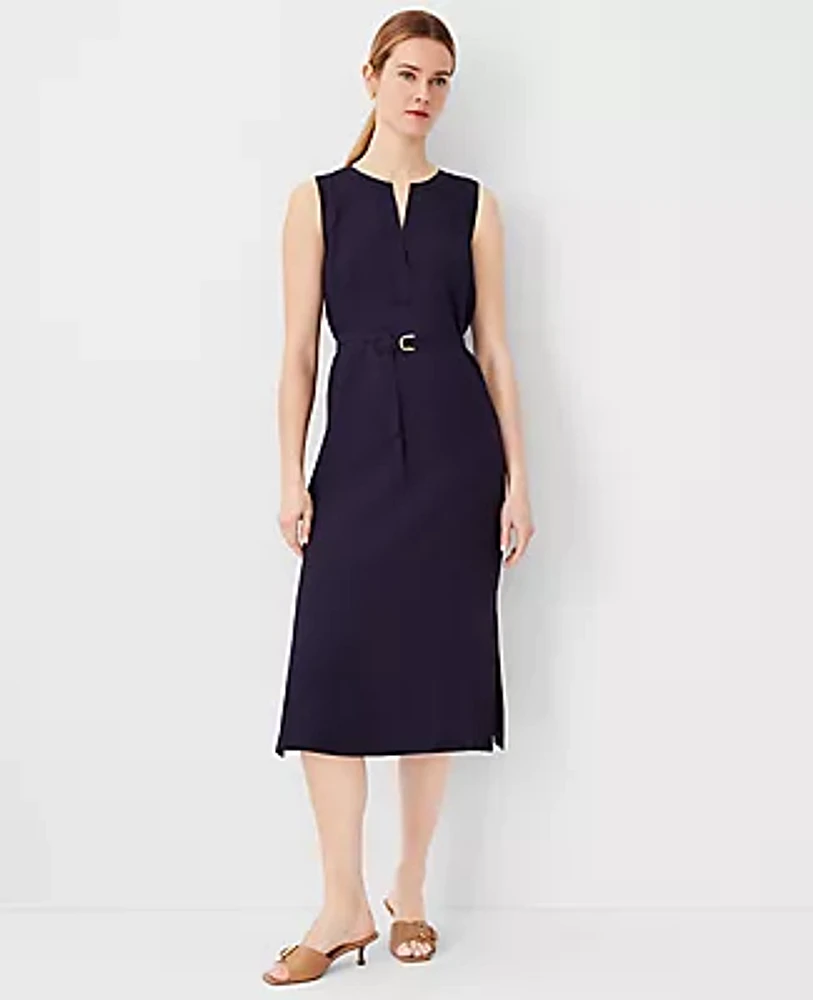 Ann Taylor Petite Split Neck Belted Midi Dress